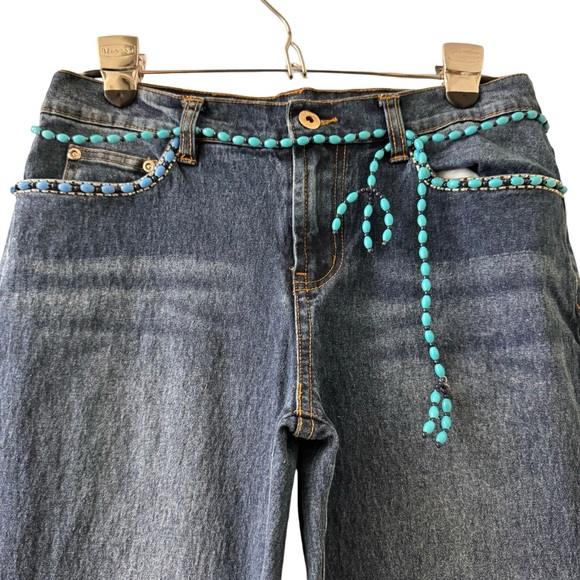 DG2 Diane Gilman Embellished Turquoise Beaded Cropped Jeans 6P - Picture 5 of 6